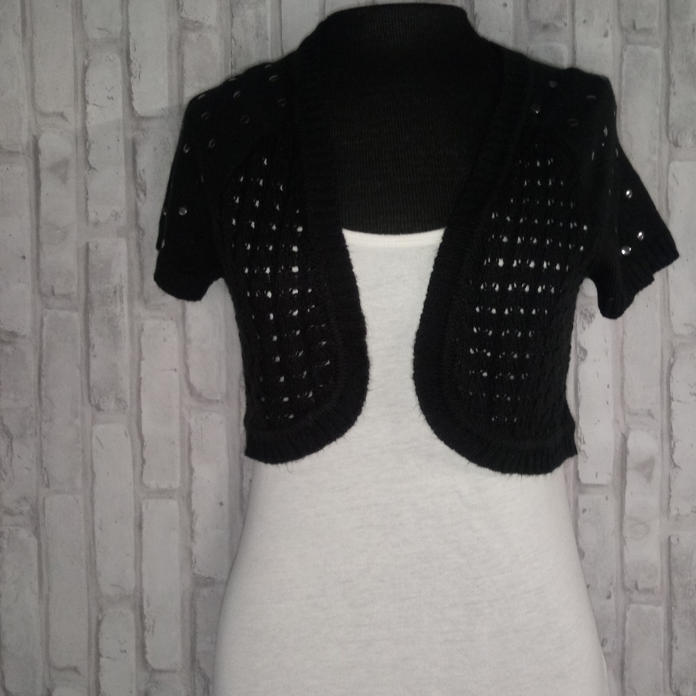 Bongo girls Black Knit Studded short Sleeve shrug sweater